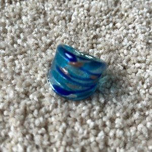 Murano art glass ring size 8.25 blue, silver
